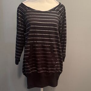 BONGO Women’s Boatneck Black and Silver Striped Sweatshirt - Juniors Size XL